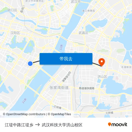 江堤中路江堤乡 to 武汉科技大学洪山校区 map