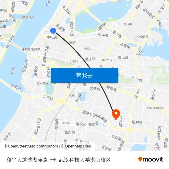 和平大道沙湖苑路 to 武汉科技大学洪山校区 map