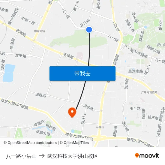 八一路小洪山 to 武汉科技大学洪山校区 map
