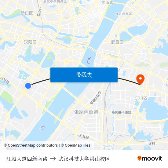 江城大道四新南路 to 武汉科技大学洪山校区 map