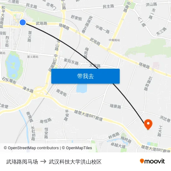 武珞路阅马场 to 武汉科技大学洪山校区 map