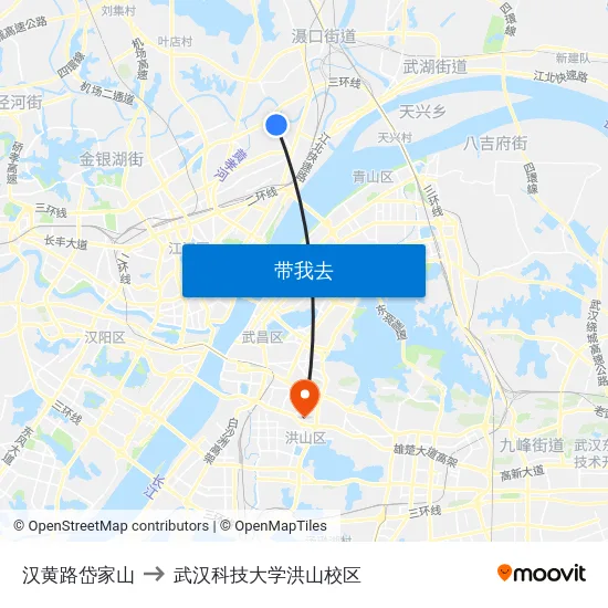 汉黄路岱家山 to 武汉科技大学洪山校区 map