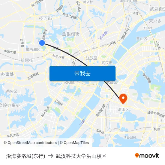 沿海赛洛城(东行) to 武汉科技大学洪山校区 map