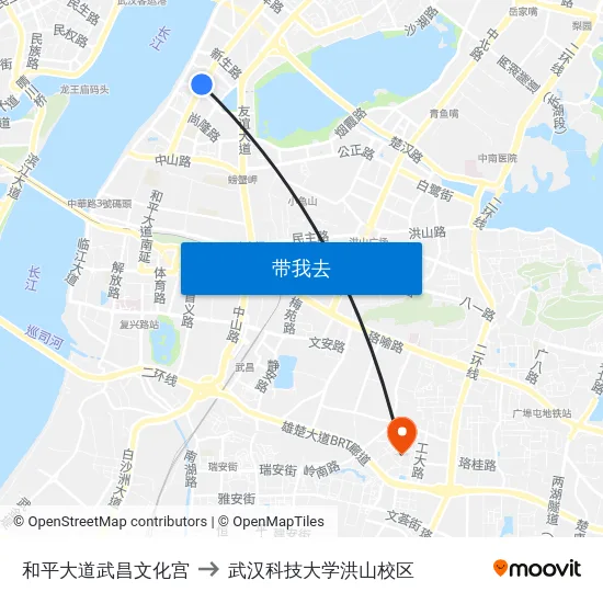 和平大道武昌文化宫 to 武汉科技大学洪山校区 map