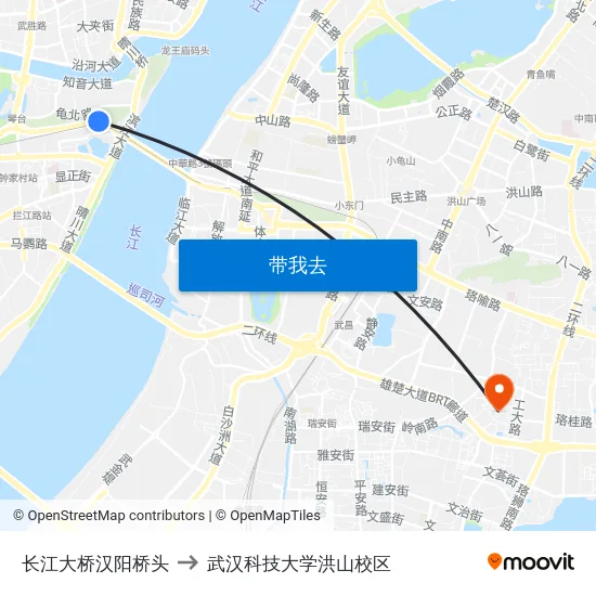 长江大桥汉阳桥头 to 武汉科技大学洪山校区 map