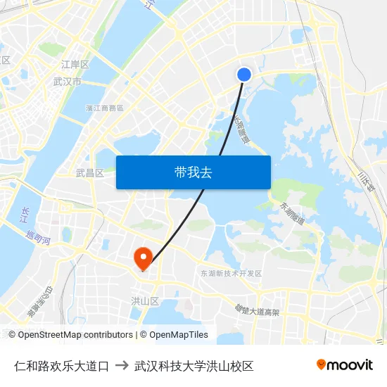 仁和路欢乐大道口 to 武汉科技大学洪山校区 map
