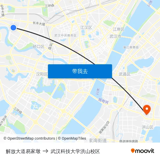 解放大道易家墩 to 武汉科技大学洪山校区 map