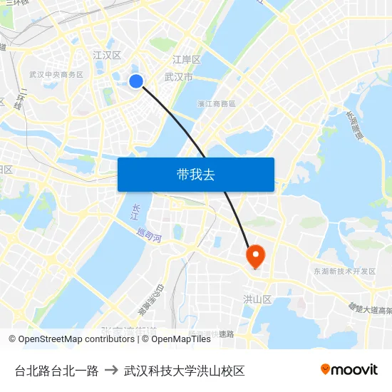 台北路台北一路 to 武汉科技大学洪山校区 map