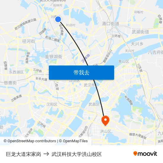 巨龙大道宋家岗 to 武汉科技大学洪山校区 map