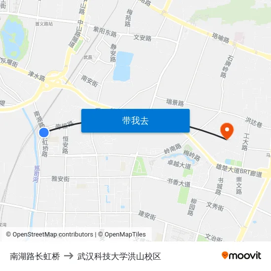 南湖路长虹桥 to 武汉科技大学洪山校区 map