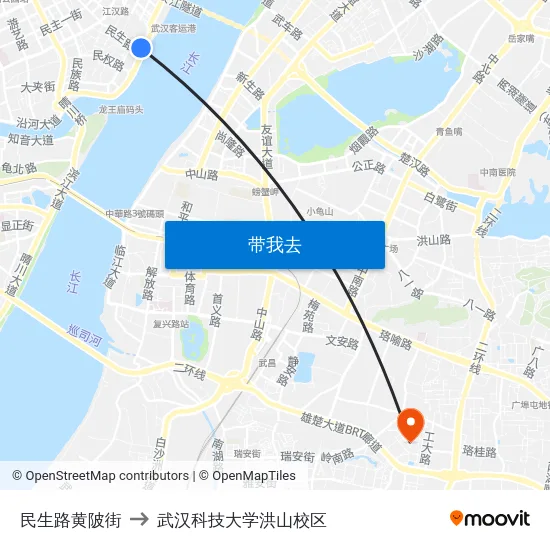 民生路黄陂街 to 武汉科技大学洪山校区 map