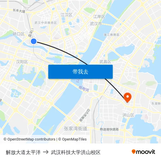 解放大道太平洋 to 武汉科技大学洪山校区 map