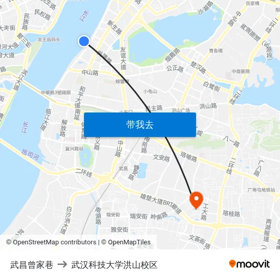 武昌曾家巷 to 武汉科技大学洪山校区 map