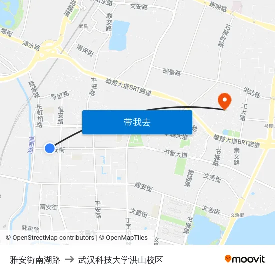 雅安街南湖路 to 武汉科技大学洪山校区 map