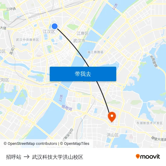 招呼站 to 武汉科技大学洪山校区 map