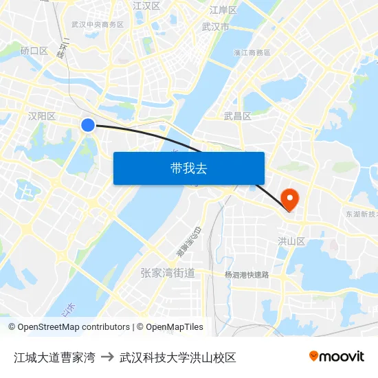 江城大道曹家湾 to 武汉科技大学洪山校区 map