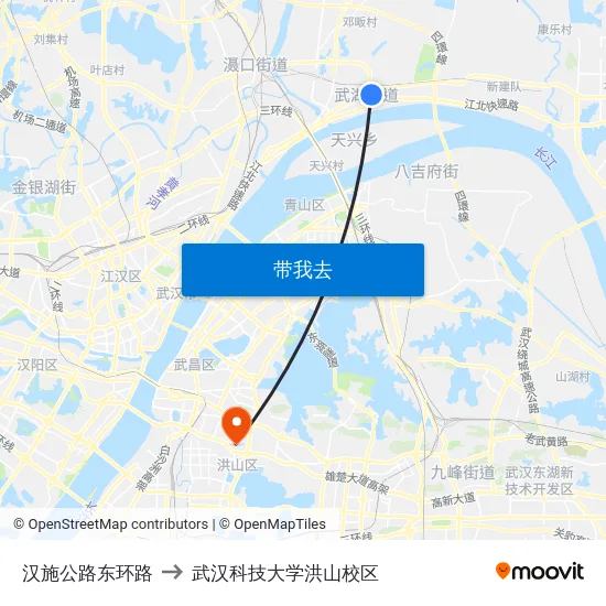 汉施公路东环路 to 武汉科技大学洪山校区 map
