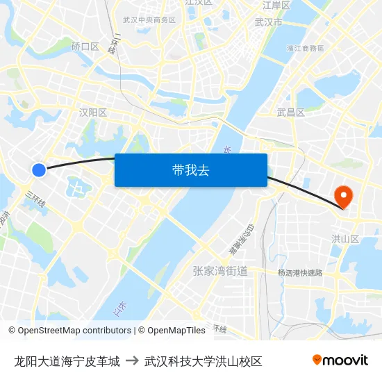 龙阳大道海宁皮革城 to 武汉科技大学洪山校区 map