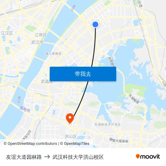友谊大道园林路 to 武汉科技大学洪山校区 map