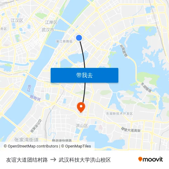 友谊大道团结村路 to 武汉科技大学洪山校区 map