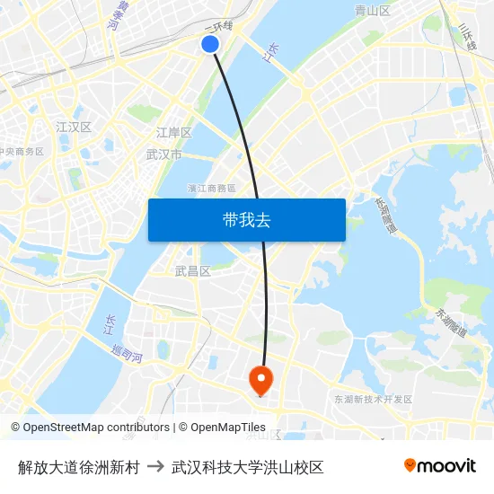 解放大道徐洲新村 to 武汉科技大学洪山校区 map