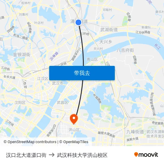 汉口北大道滠口街 to 武汉科技大学洪山校区 map