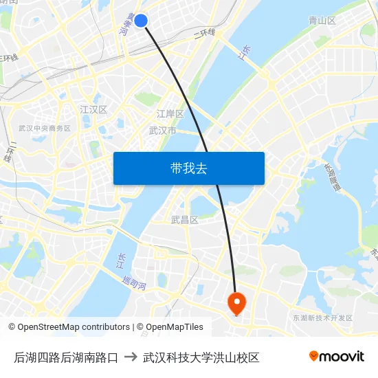 后湖四路后湖南路口 to 武汉科技大学洪山校区 map