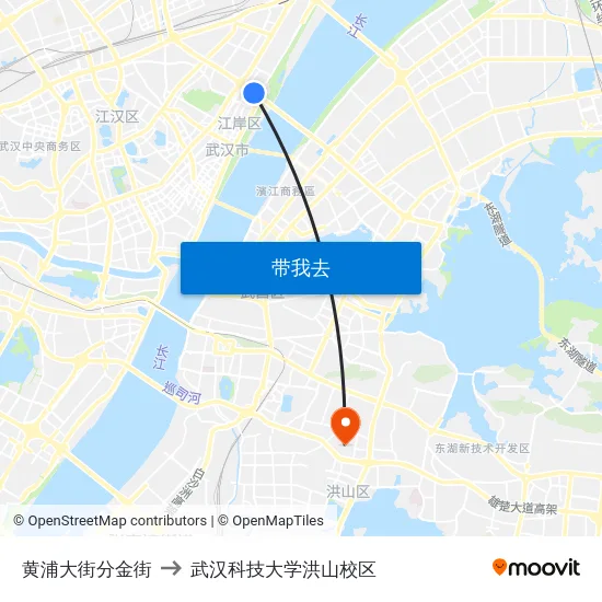 黄浦大街分金街 to 武汉科技大学洪山校区 map