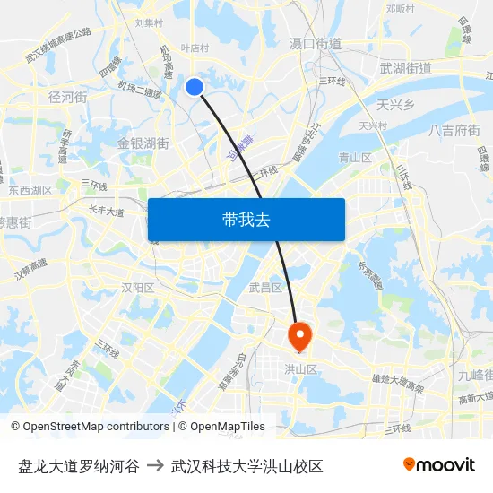 盘龙大道罗纳河谷 to 武汉科技大学洪山校区 map