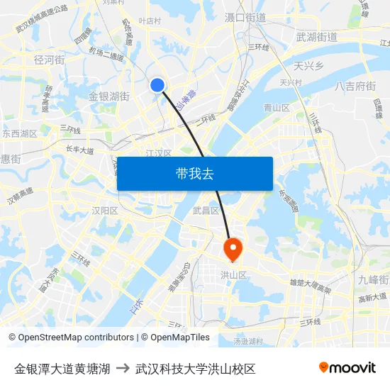 金银潭大道黄塘湖 to 武汉科技大学洪山校区 map