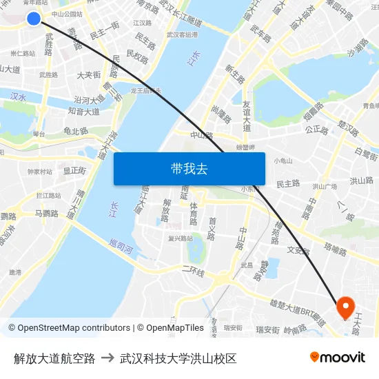 解放大道航空路 to 武汉科技大学洪山校区 map