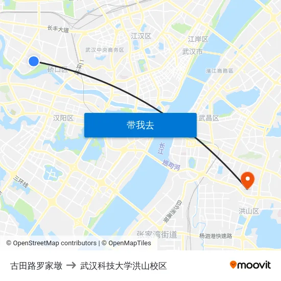 古田路罗家墩 to 武汉科技大学洪山校区 map
