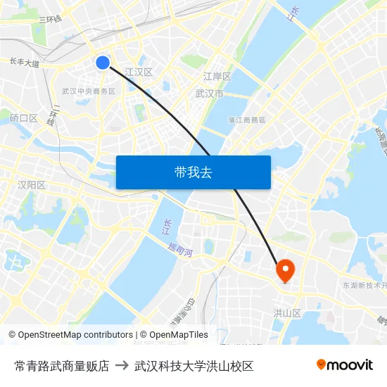 常青路武商量贩店 to 武汉科技大学洪山校区 map