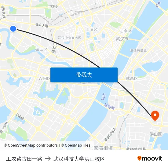 工农路古田一路 to 武汉科技大学洪山校区 map
