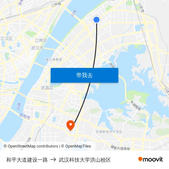 和平大道建设一路 to 武汉科技大学洪山校区 map