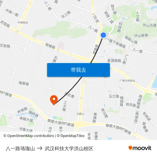 八一路珞珈山 to 武汉科技大学洪山校区 map