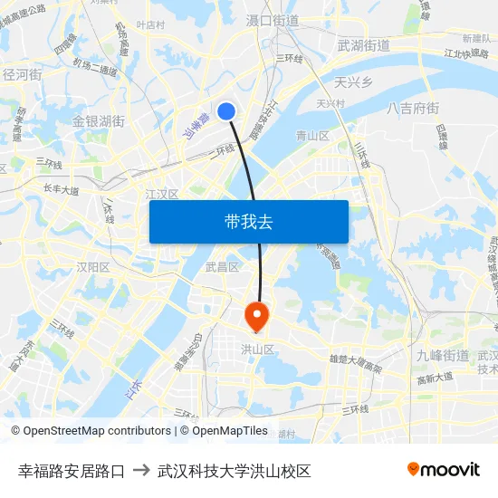 幸福路安居路口 to 武汉科技大学洪山校区 map