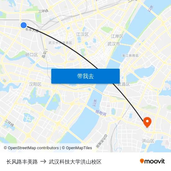 长风路丰美路 to 武汉科技大学洪山校区 map