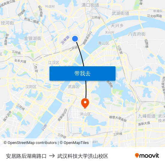 安居路后湖南路口 to 武汉科技大学洪山校区 map