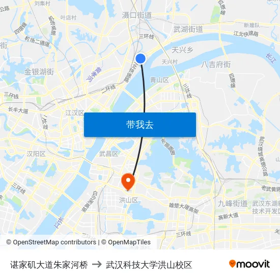 谌家矶大道朱家河桥 to 武汉科技大学洪山校区 map