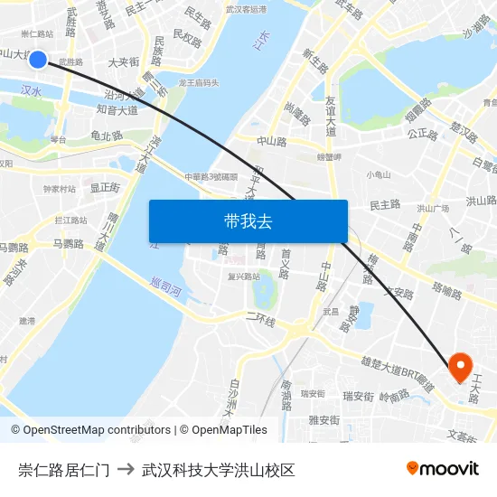 崇仁路居仁门 to 武汉科技大学洪山校区 map