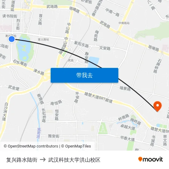 复兴路水陆街 to 武汉科技大学洪山校区 map