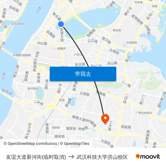 友谊大道新河街(临时取消) to 武汉科技大学洪山校区 map