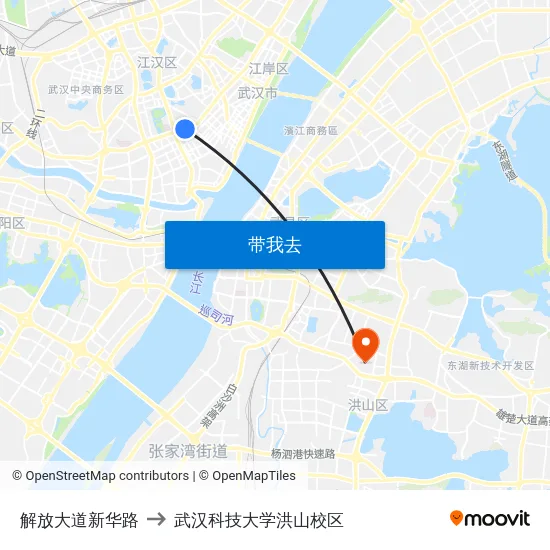 解放大道新华路 to 武汉科技大学洪山校区 map
