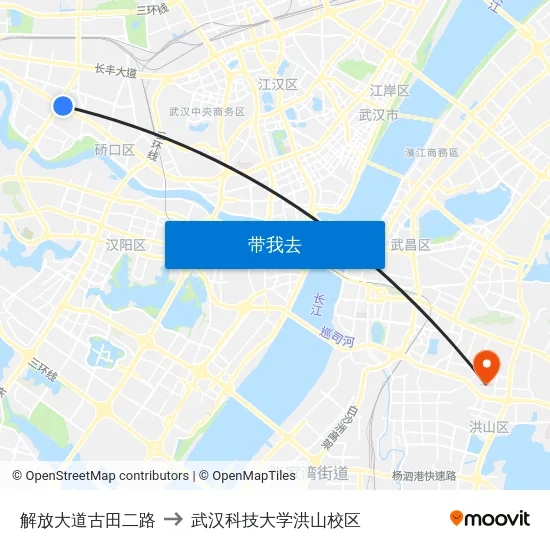 解放大道古田二路 to 武汉科技大学洪山校区 map