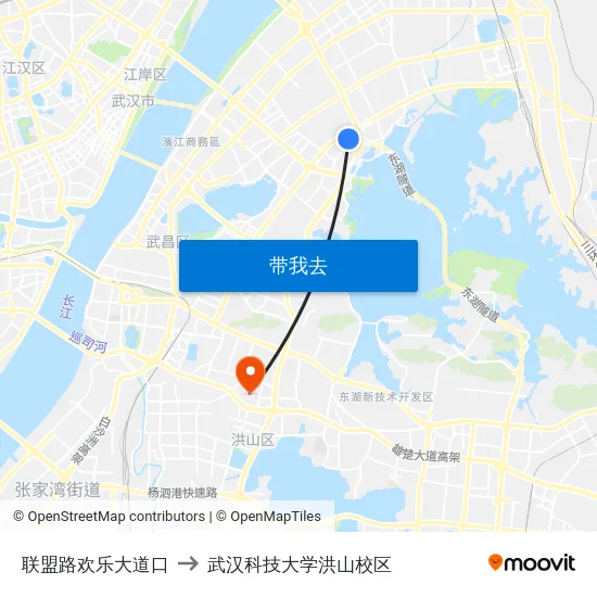 联盟路欢乐大道口 to 武汉科技大学洪山校区 map
