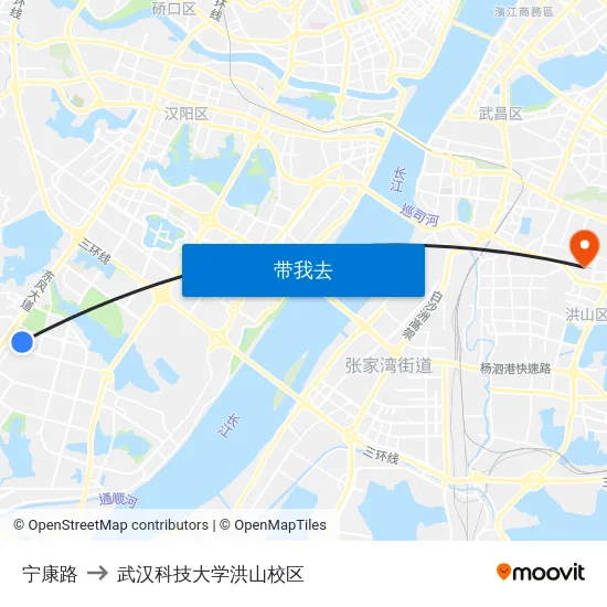 宁康路 to 武汉科技大学洪山校区 map