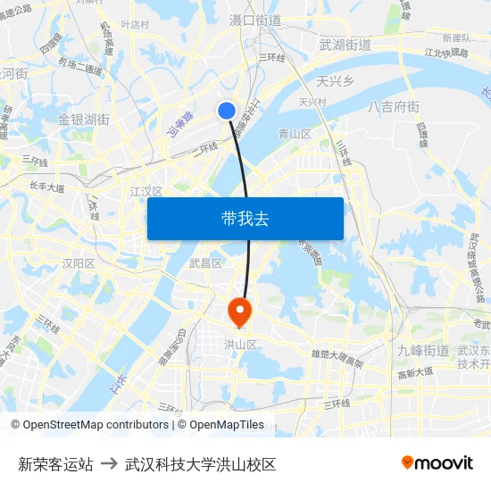 新荣客运站 to 武汉科技大学洪山校区 map