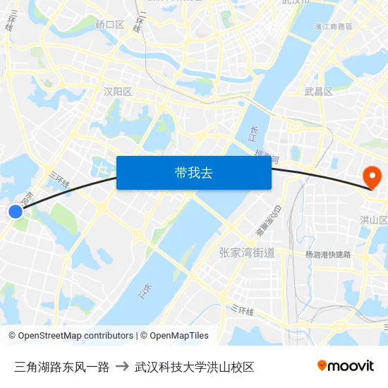 三角湖路东风一路 to 武汉科技大学洪山校区 map