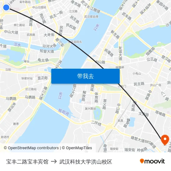 宝丰二路宝丰宾馆 to 武汉科技大学洪山校区 map